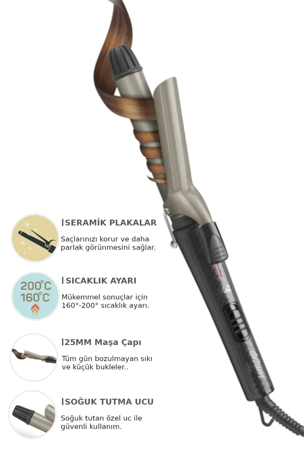 Arzum AR5027 Lisa 25mm Seramik Plaka Saç Maşası - Siyah